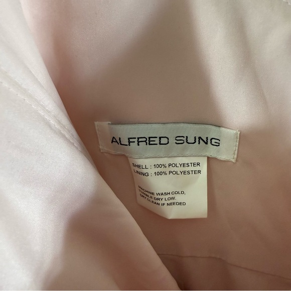 Alfred Sung Pink Satin Floral Formal Bridesmaid Dress Fit and Flare Maxi - Picture 4 of 5